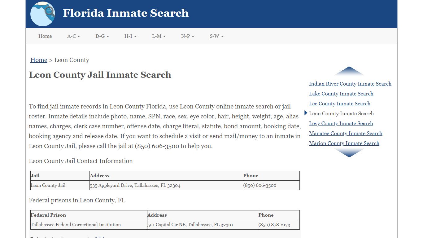 Leon County FL Jail Inmate Search